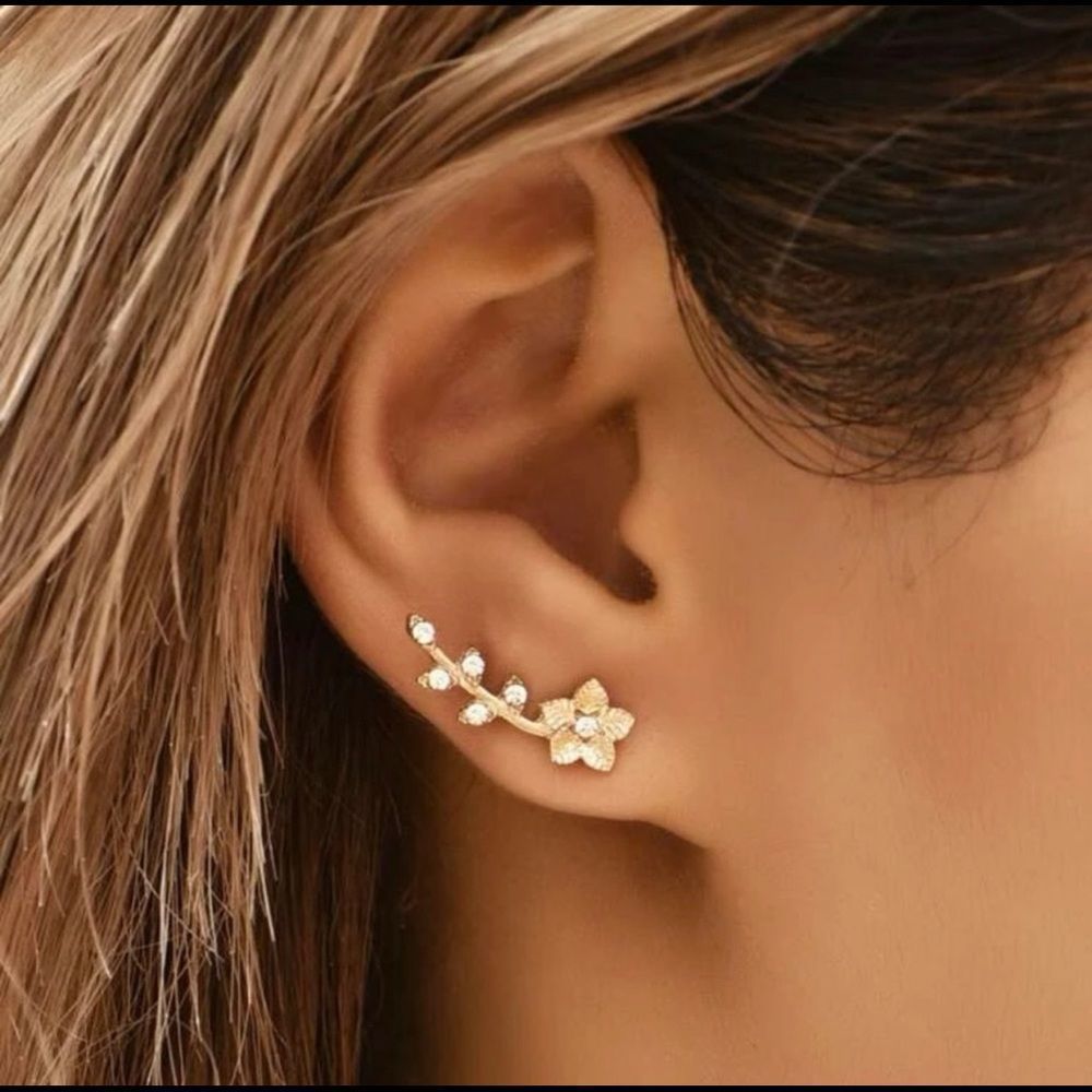 Gold and Rhinestone EarClimber Earrings